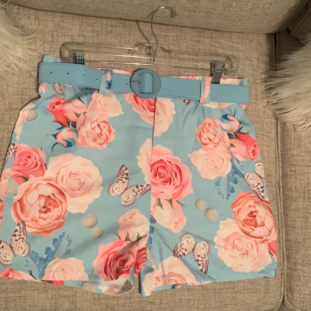 Chic Me Blue and Pink Plus Size Shorts - Picture 1 of 3